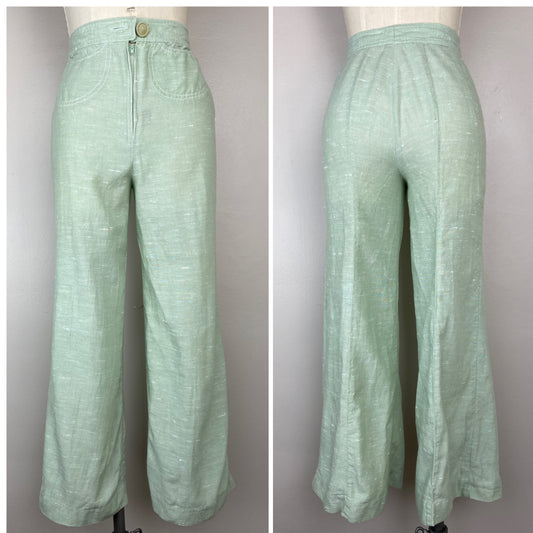 1970s Mint Green Pants, The Strawberry Plant, Size XS, 22"x27"