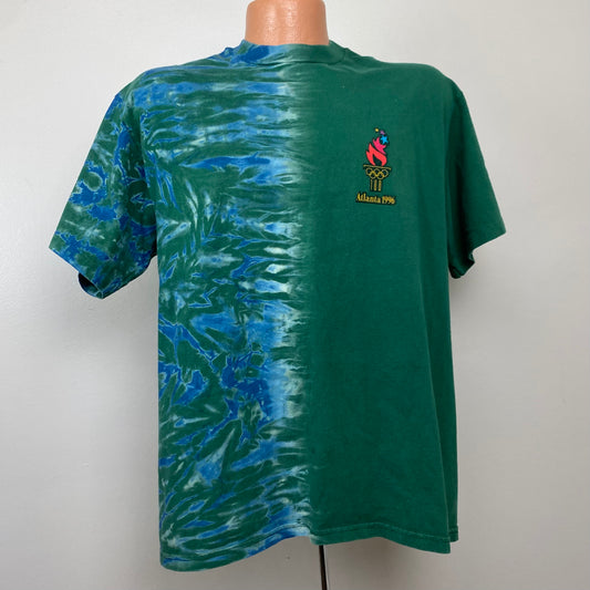 1990s Olympics T-Shirt, Atlanta 1996, Hanes Size Large, Half Tie Dye, Flocked Print