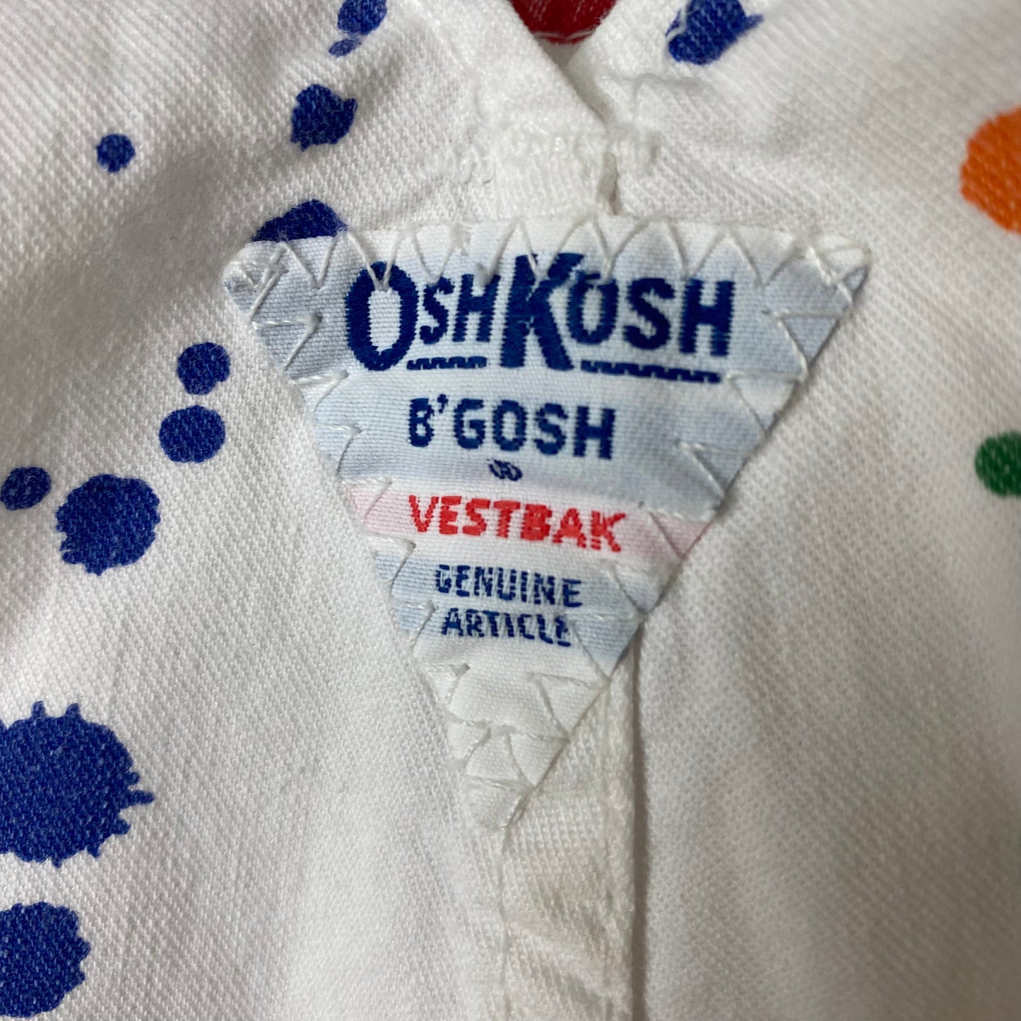 1980s Oshkosh Overalls, White with Rainbow Splatter Paint, Size 2T