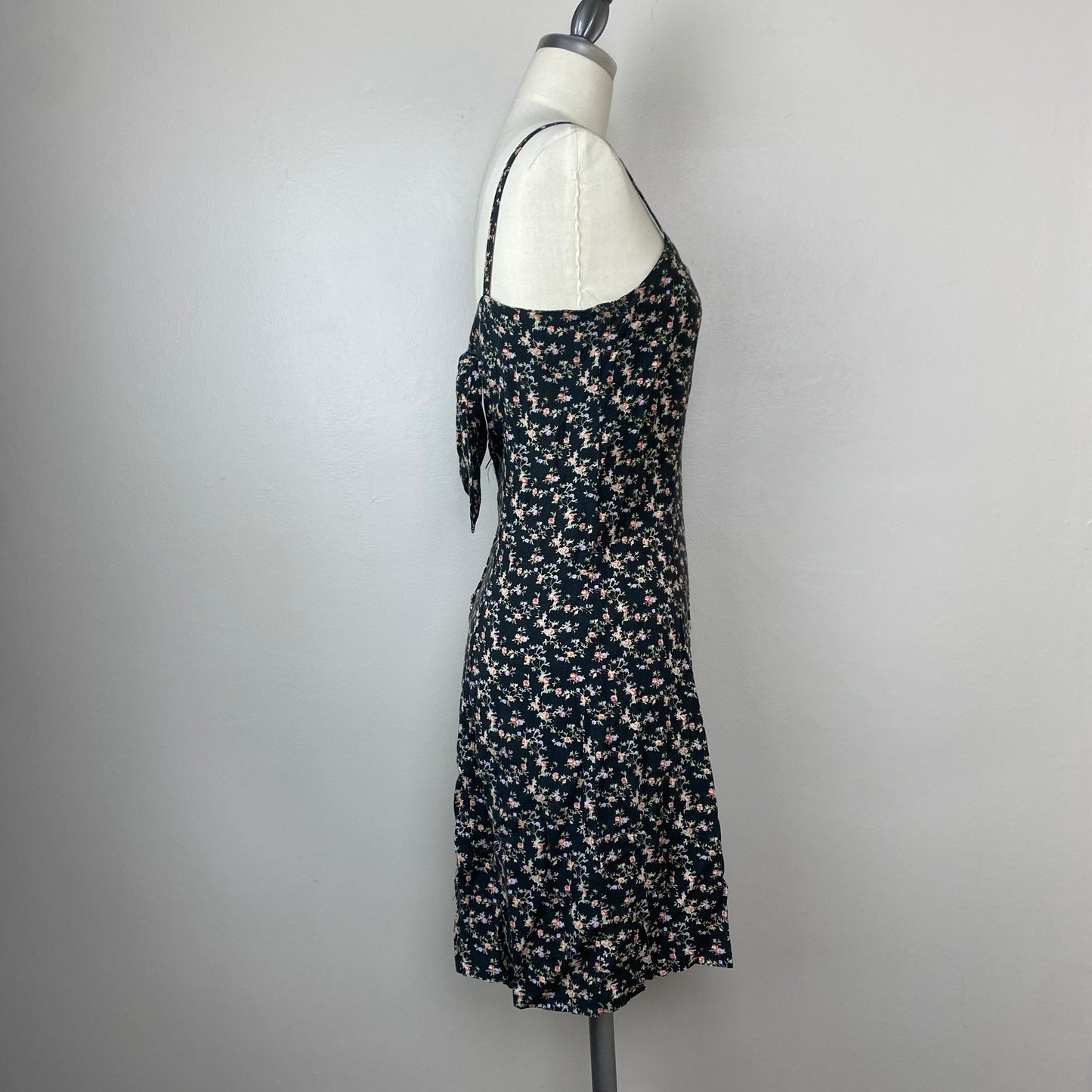 1990s Black Floral Sundress, Romantic Expressions, Size Small