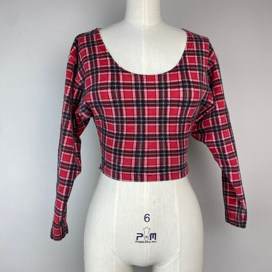 1990s Plaid Crop Top Tee, Rave Size XS/S