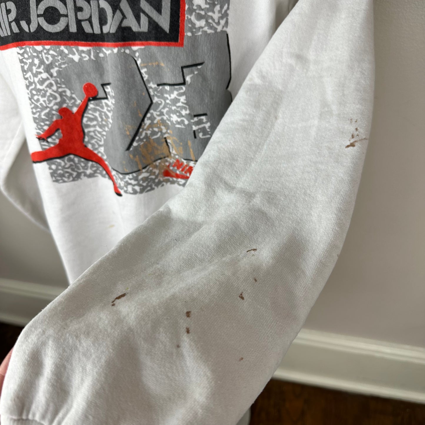 1990s Nike Air Jordan Sweatshirt, Size XL, Distressed, Paint Splatters