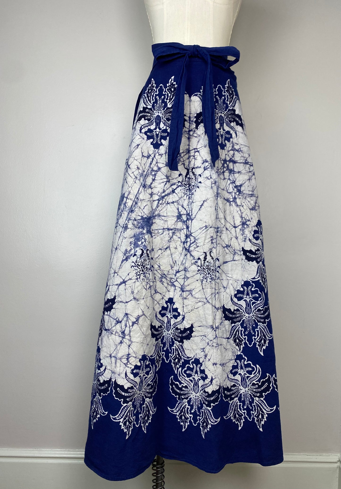 Vintage Indigo Batik Wrap Skirt/Dress, Open Sizing