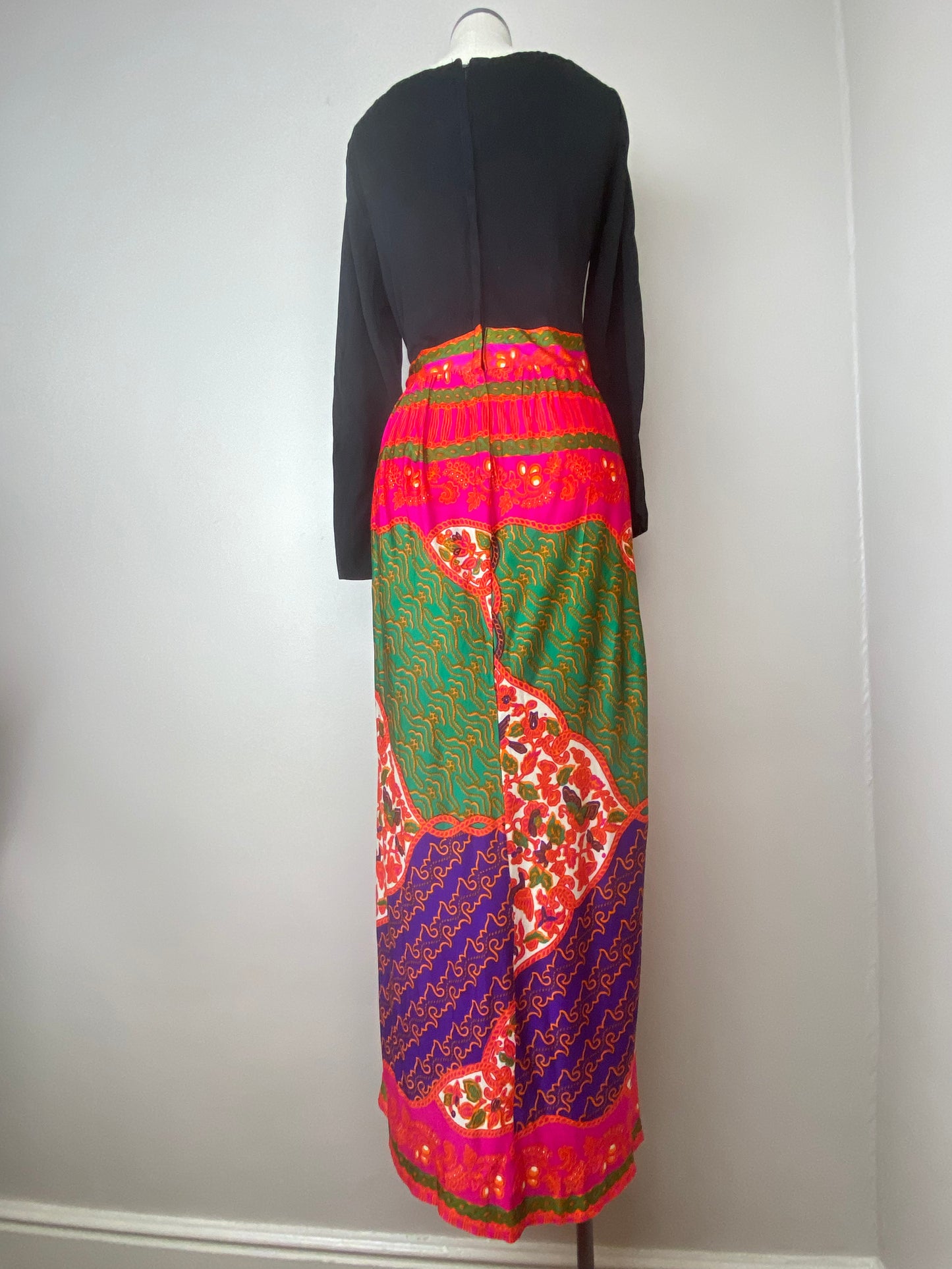 1960s/70s Bright Psychedelic Maxi Dress, Size Large/XL