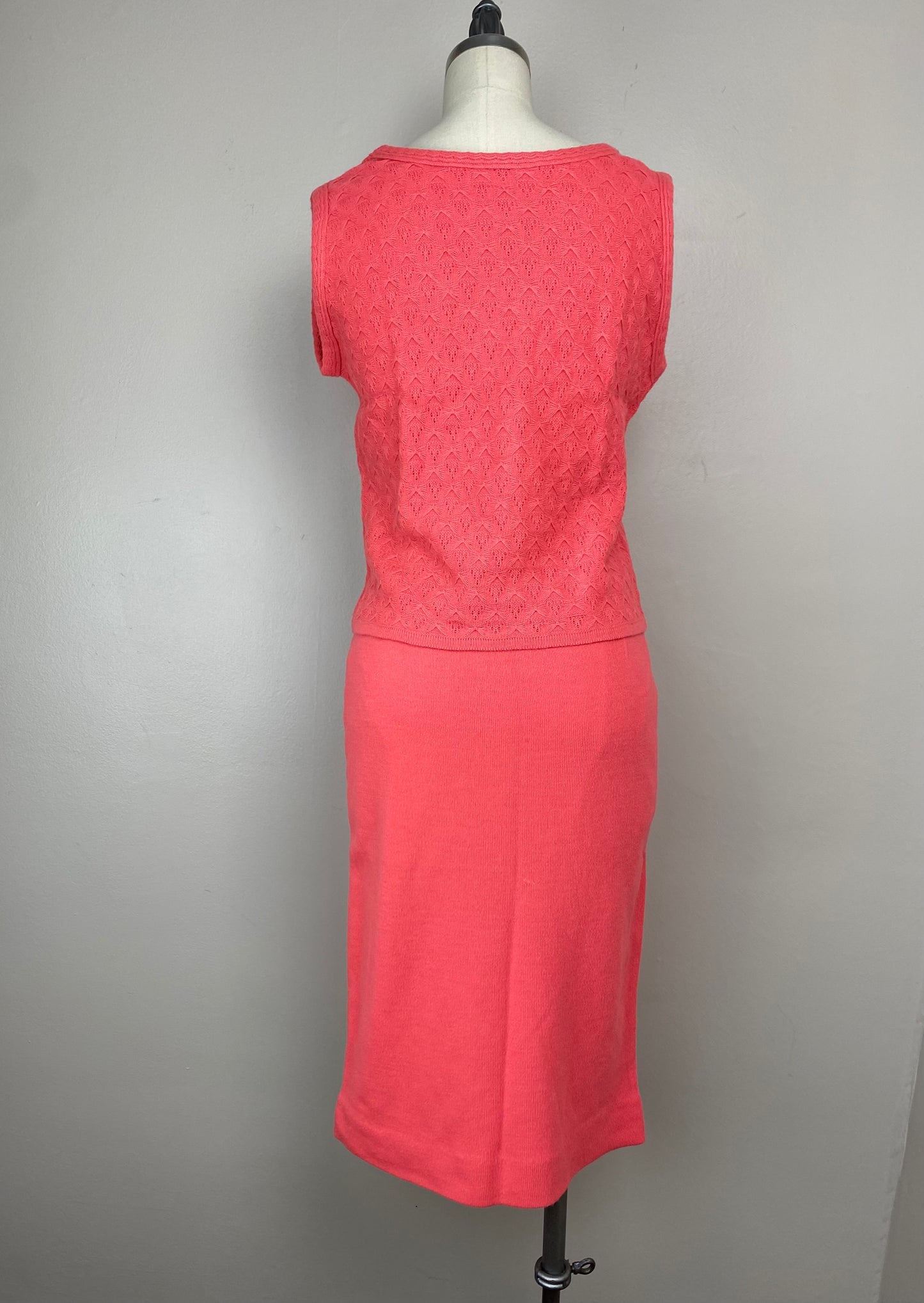 1960s Sweater Knit Set, Size XS/Small, Coral Pink Top and Skirt