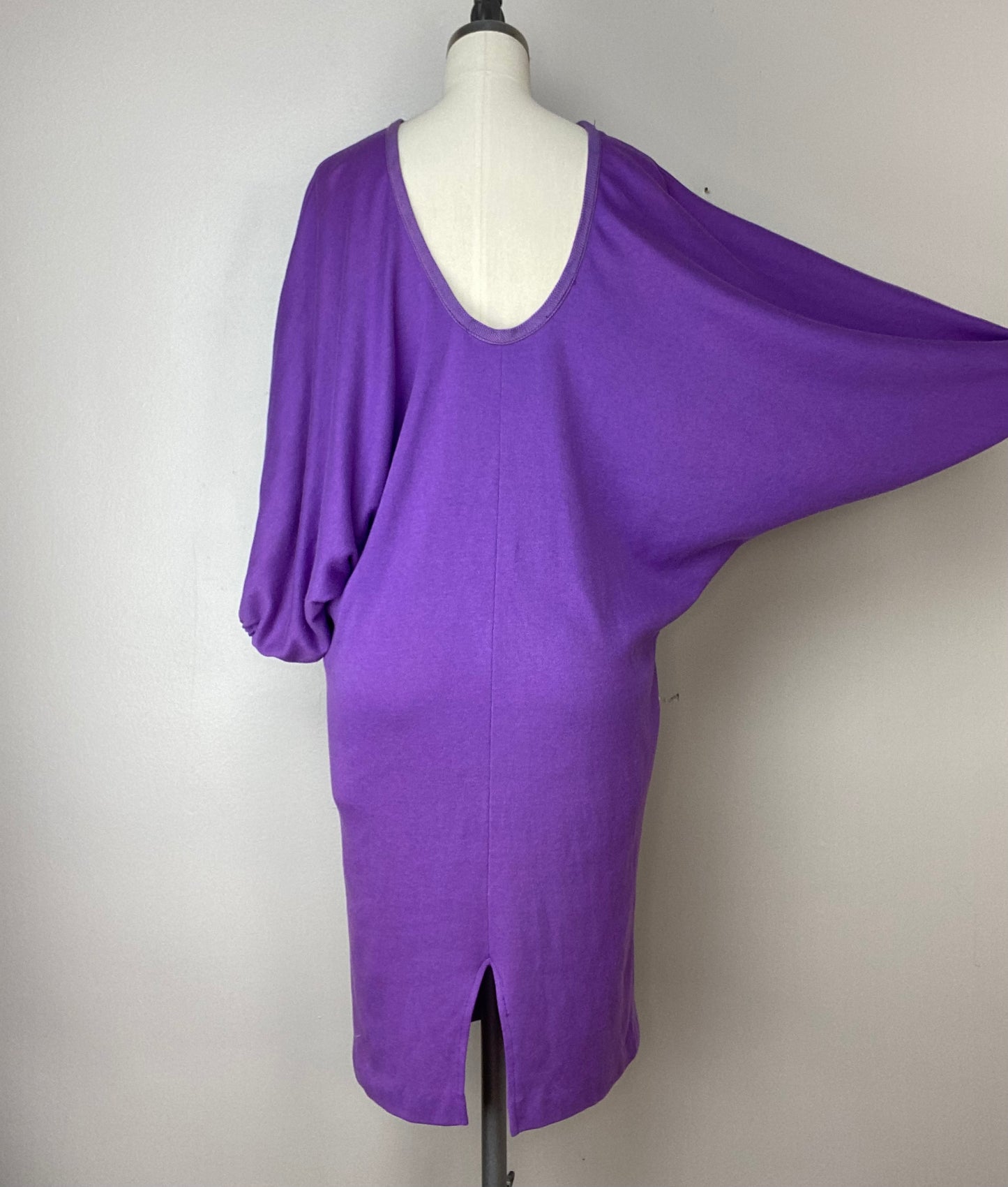 1980s Purple Batwing Sleeve T-Shirt Dress, Frederick’s of Hollywood, Size XS-Med