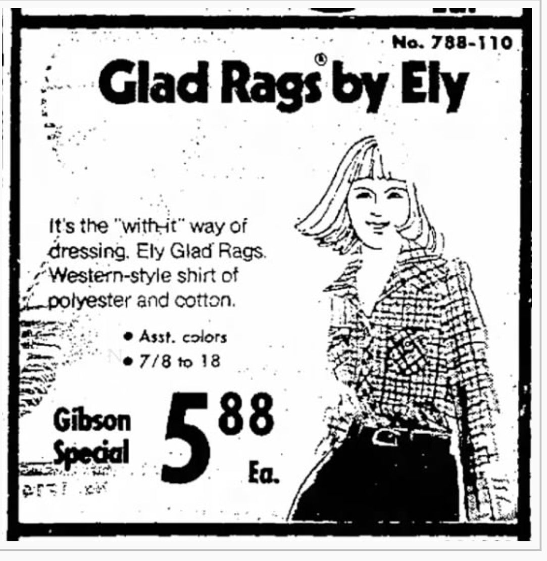 1970s Ely Glad Rags Long Sleeve Blouse, Size Small, Western 1976 Ad