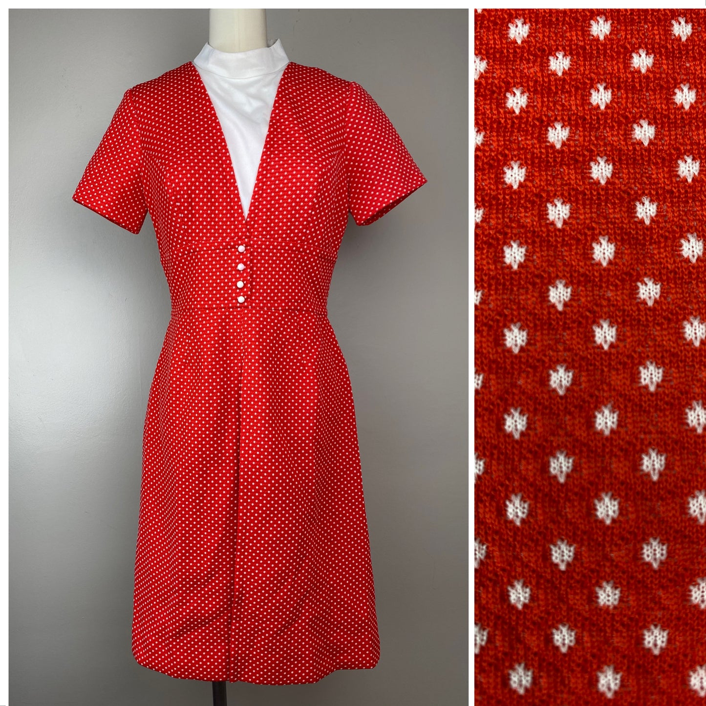 1970s Red and White Polka Dot Dress, Size Small