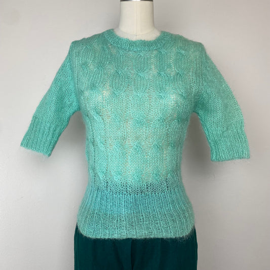 1950s/60s Mohair Blend Sweater, Short Sleeves, Size XS