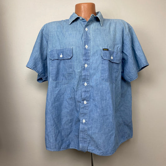 1980s OshKosh Chambray Work Shirt, Overall Fade Marks, Size X-Large