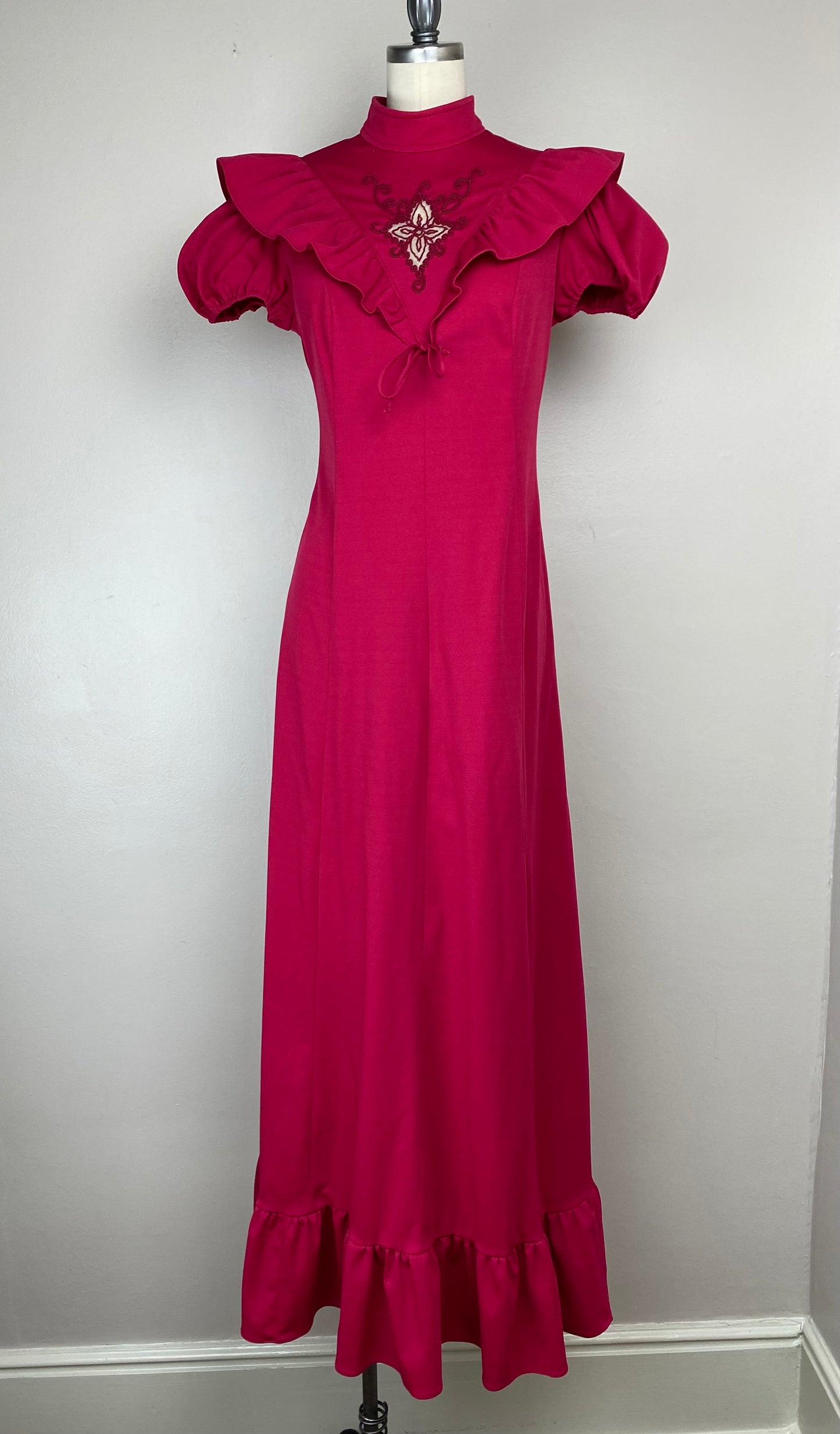 1970s Bright Pink Prairie Maxi Dress, Mikey Jrs. Size S/M