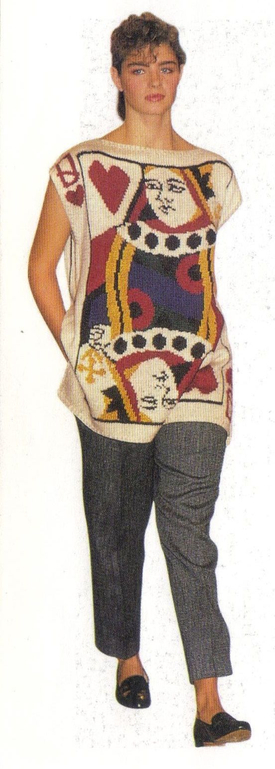1980s Hand Knitted Queen of Hearts Sweater, Size S-L, Perry Ellis