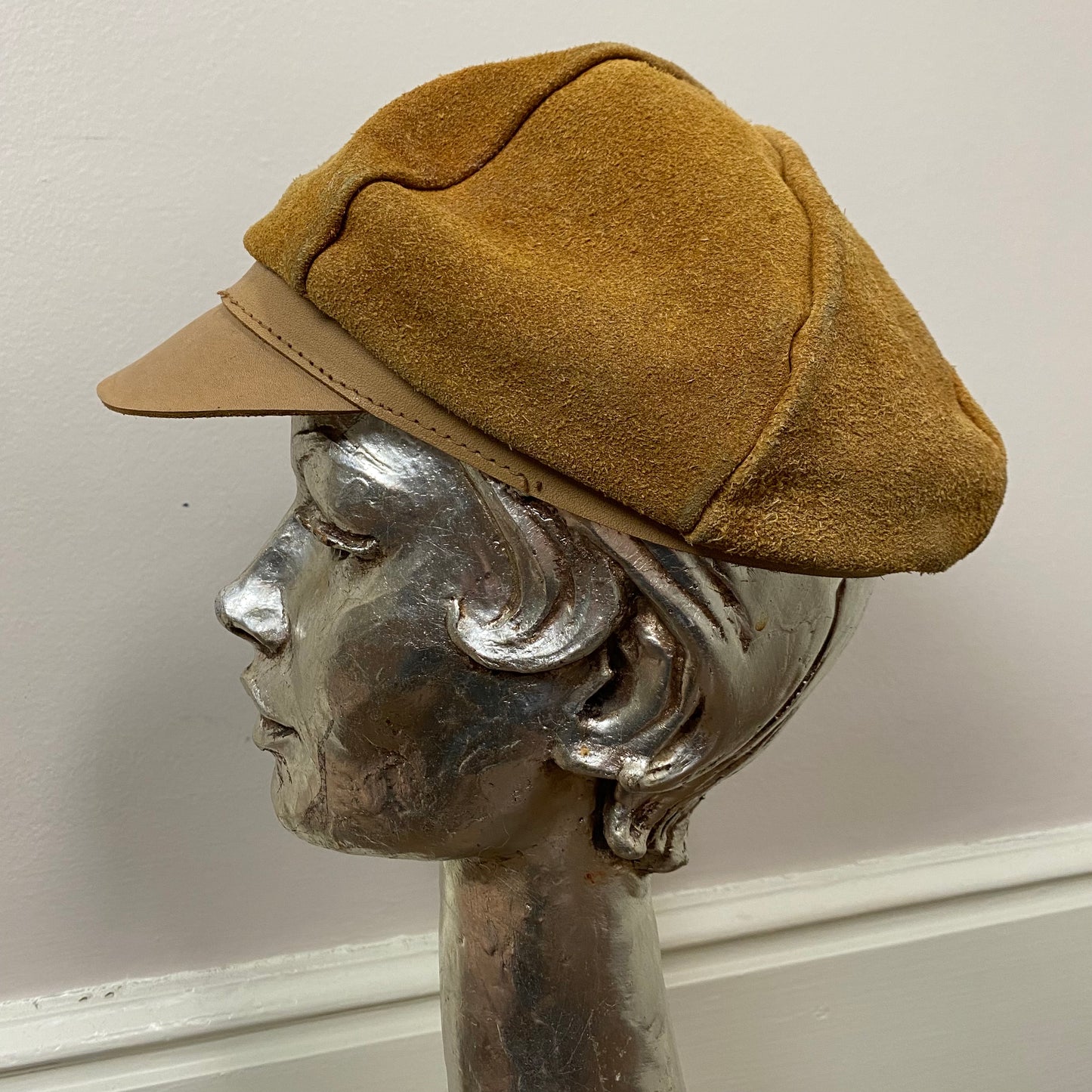 1970s Leather Hat, Size 7 1/8, Medium, Hippie, Biker, Pageboy