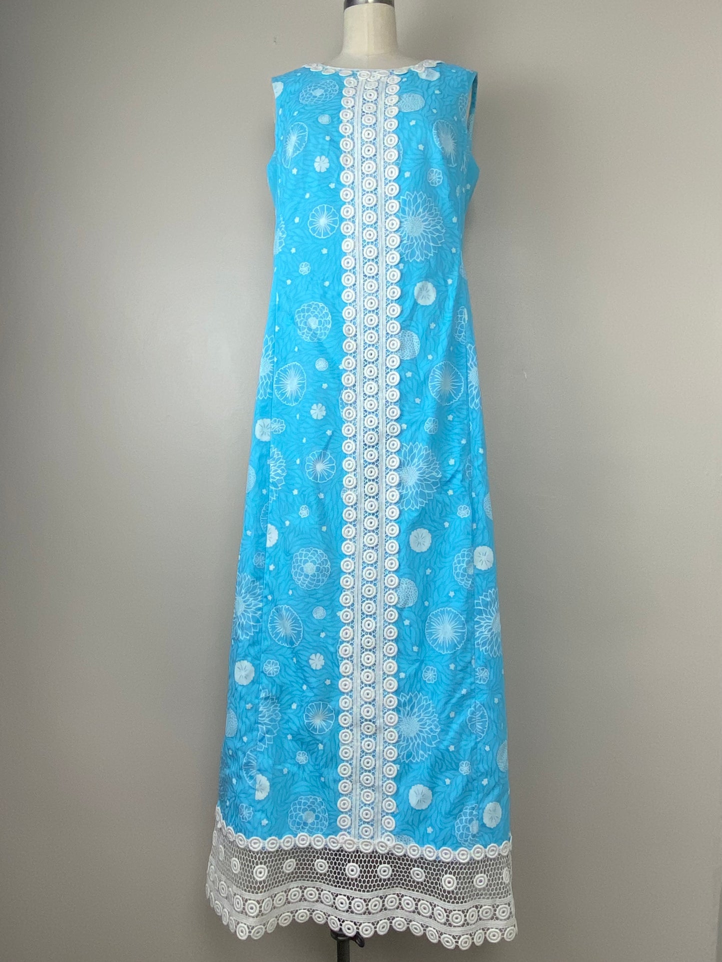 1960s Lilly Pulitzer Blue Floral Maxi Dress, The Lilly, Size S/M