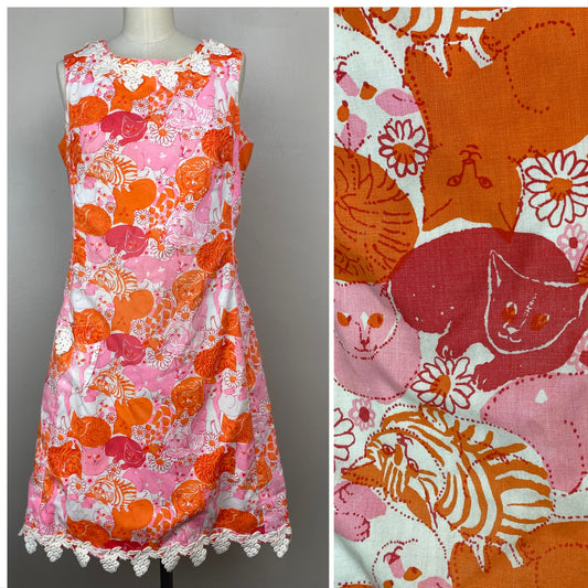 1960s The Lilly Shift Dress, Psychedelic Cat Print, Lilly Pulitzer, Size S/M