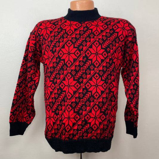 1980s Red and Black Snowflake Sweater, Morgan Square Size Medium