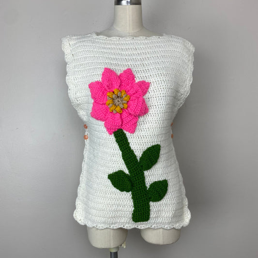 1960s/70s Handmade Sweater Vest with Large Knit Flower