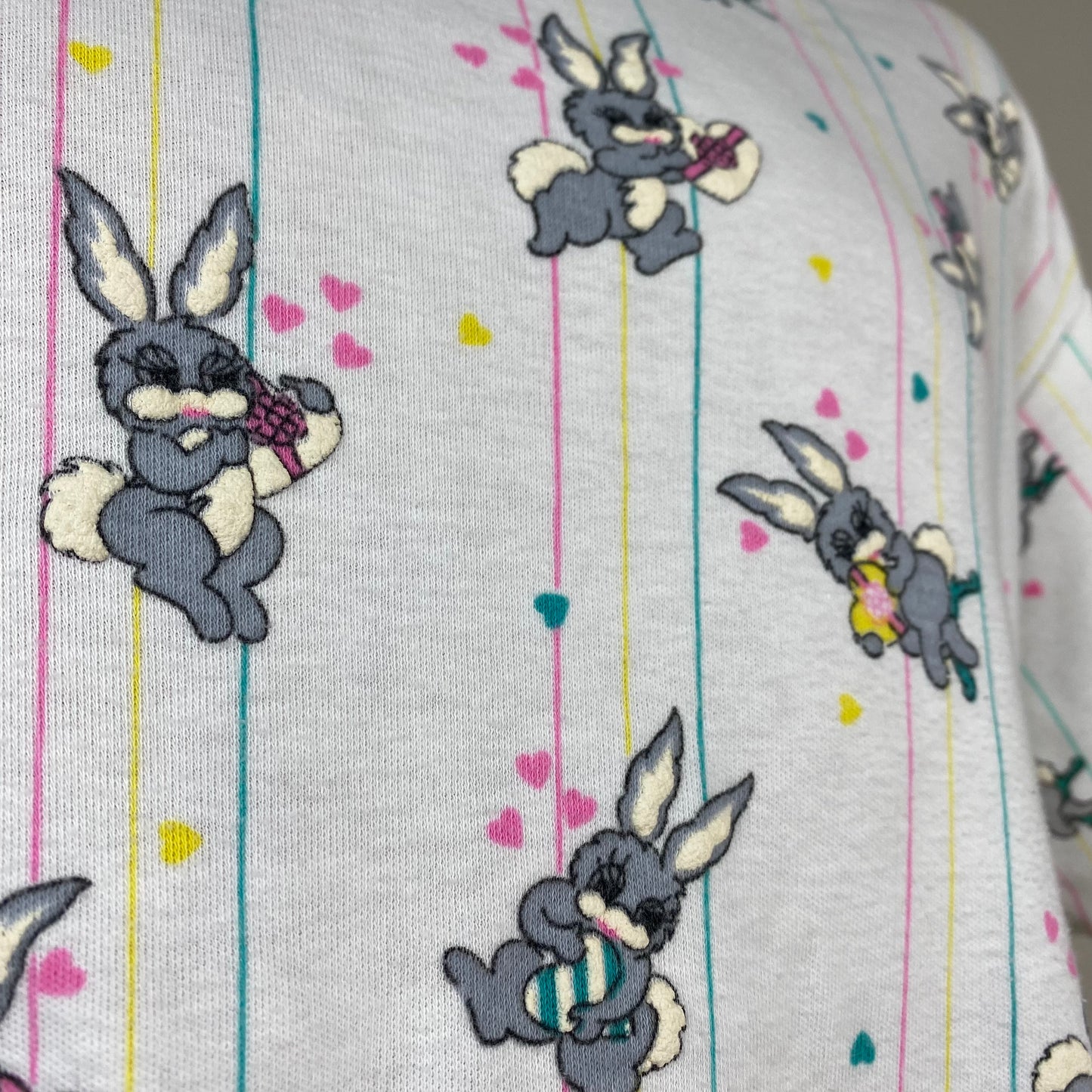 1980s Cute Bunnies Knit Top, Ms Tops California Size M/L, All Over Print T-Shirt