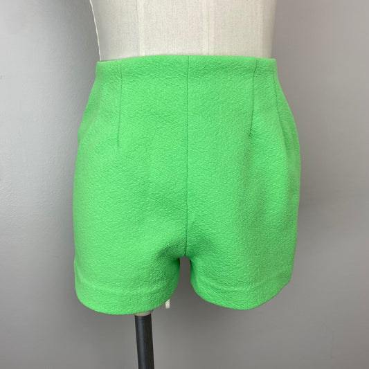 1970s Bright Green Shorts, Size XS/S, 24.5" Waist, Textured Double Knit Hot Pants