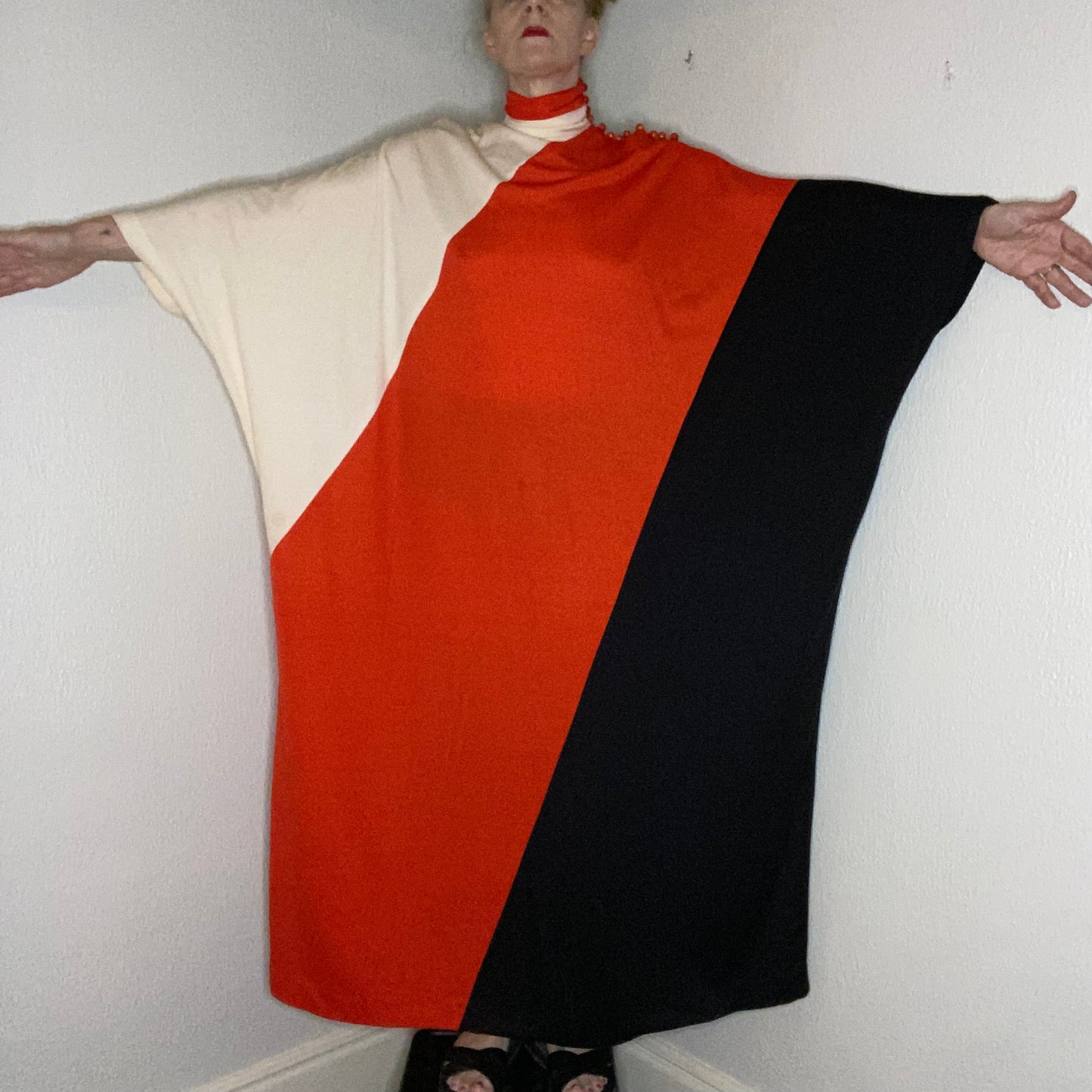 1970s Color Block Caftan Dress, Pat Richards, Size S-XL, Turtleneck