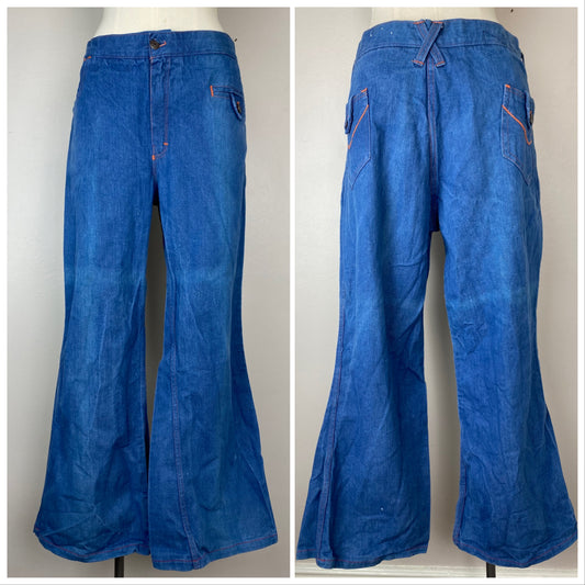 1970s Outerlimits Bell Bottom Jeans, 36"x27.5"