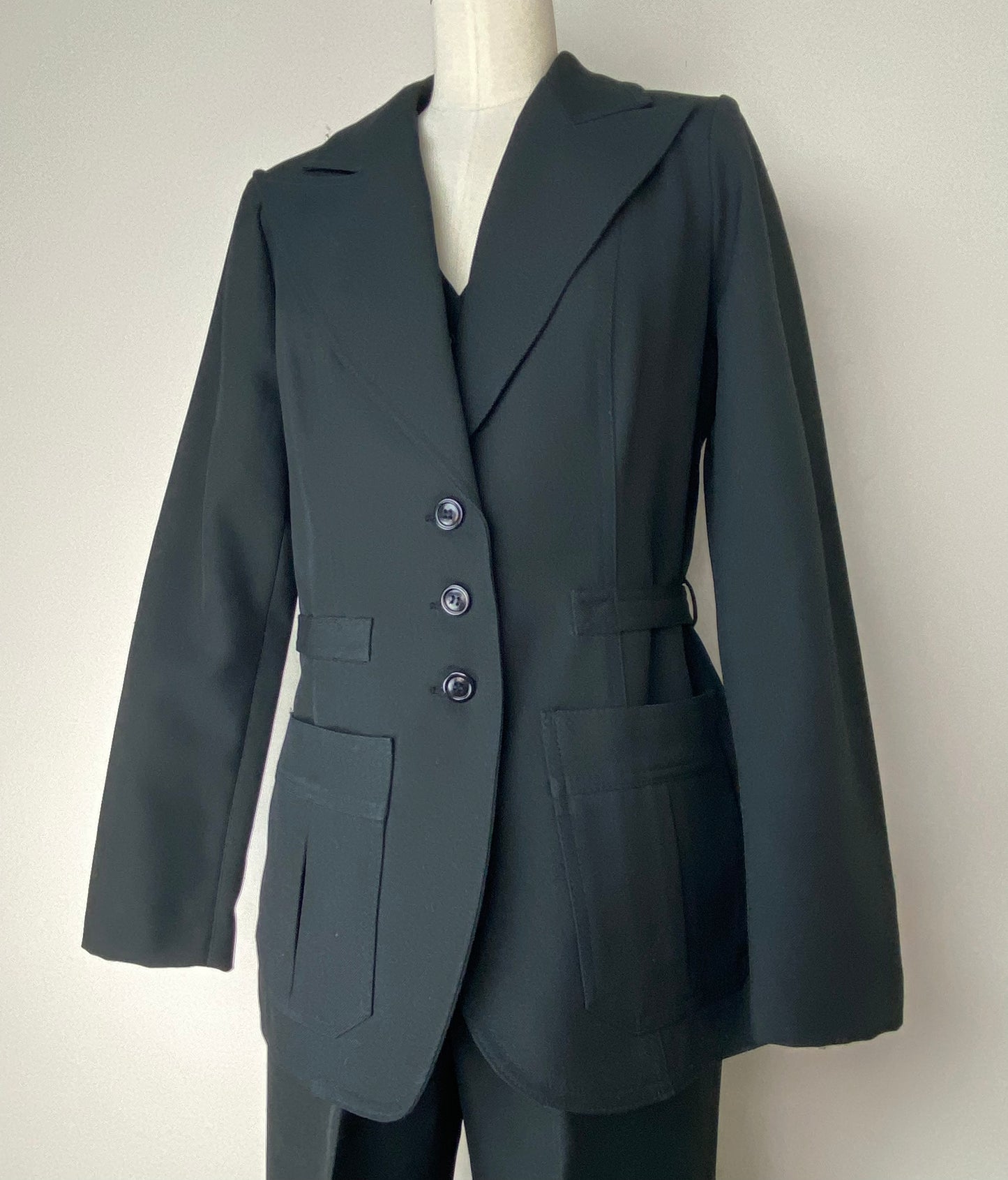 1970s Black Jumpsuit and Jacket, Rocky Road Size Small, Faux Three Piece Suit