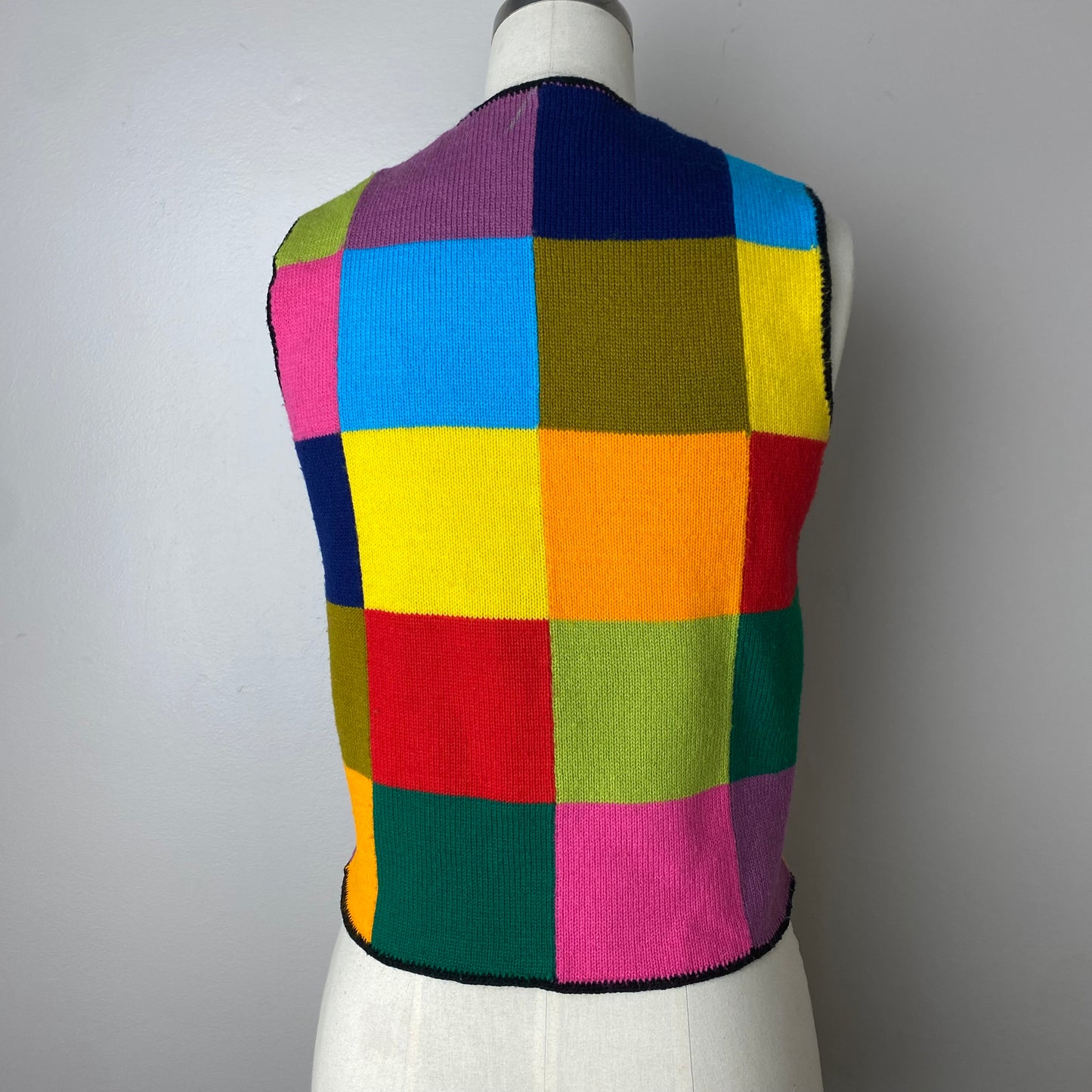 1970s Rainbow Square Patchwork Sweater Vest, Size S/M