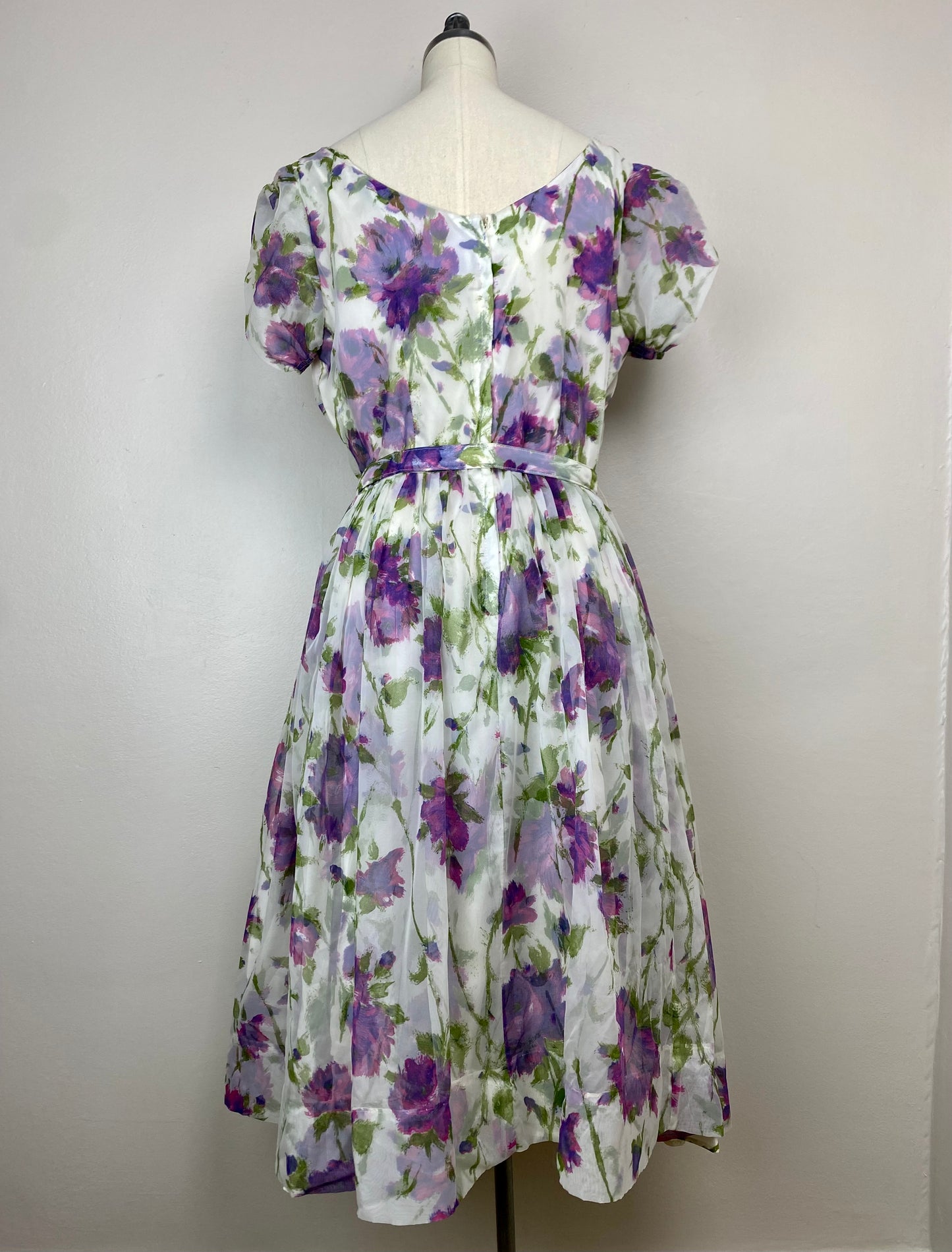 1950s Floral Chiffon Party Dress, Size Large