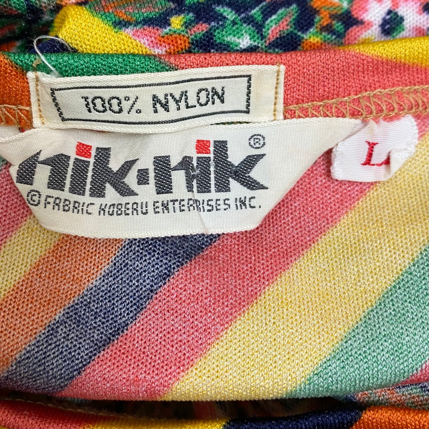 1970s Nik-Nik Floral and Stripes Nylon T-Shirt, Size Small