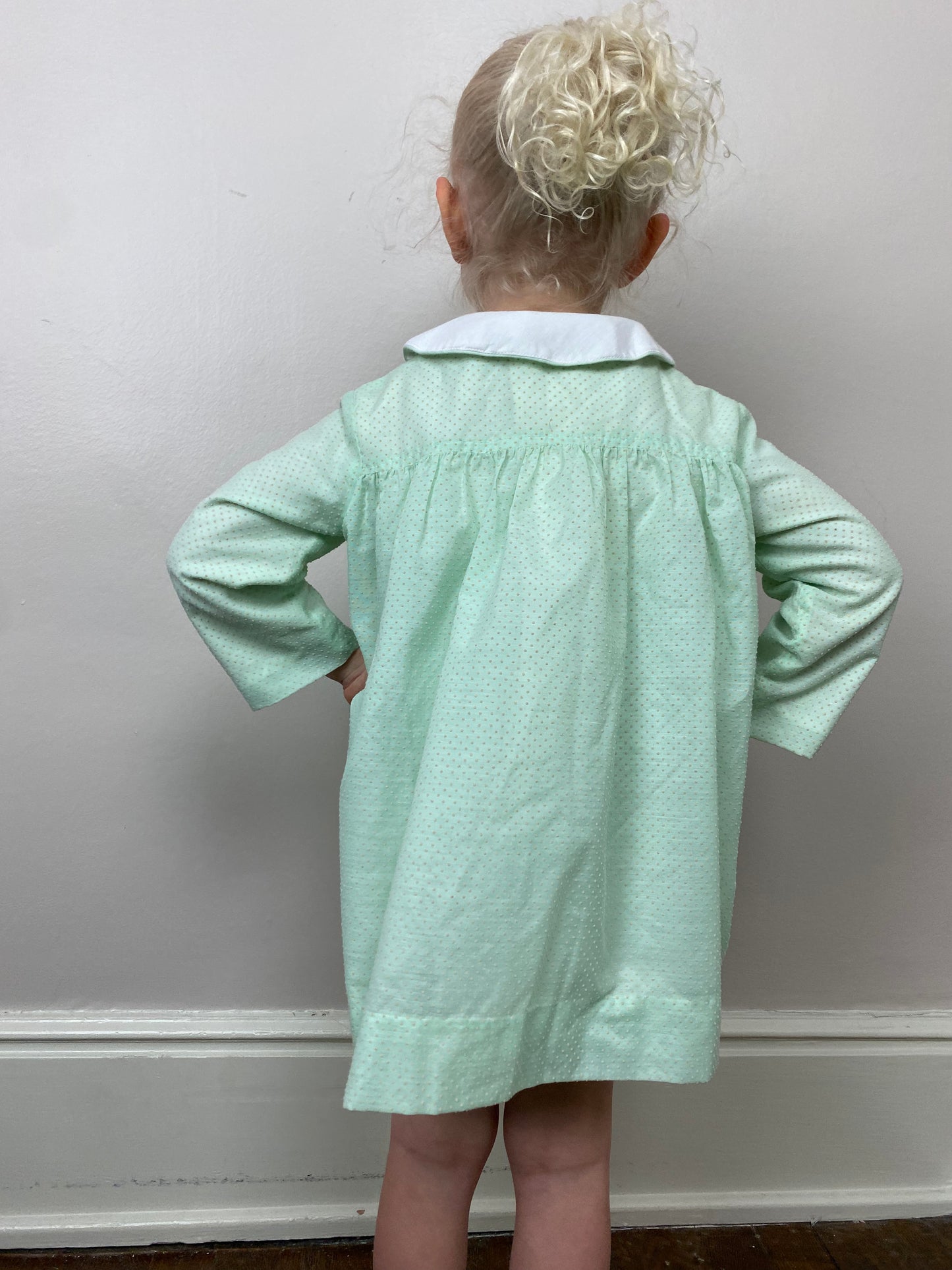 1960s/70s Pale Green Swiss Dot Dress with Jacket Set, Size 3T