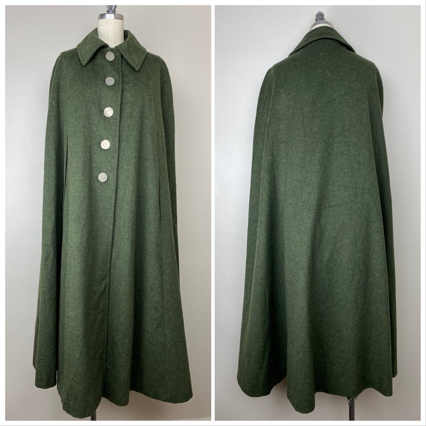 1960s Austrian Loden Wool Green Cape, Size 36, Karlin aus den Schurarzwald, Europe Style Reifri