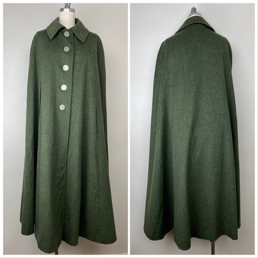 1960s Austrian Loden Wool Green Cape, Size 36, Karlin aus den Schurarzwald, Europe Style Reifri