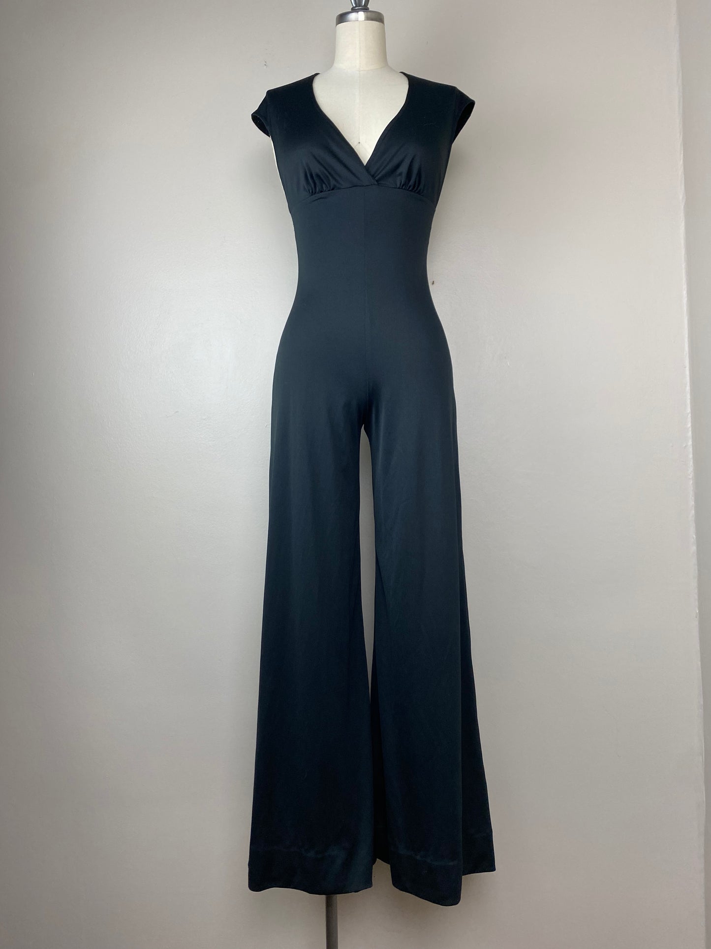 1970s Black Bell Bottom Jumpsuit, Act I, Size XS