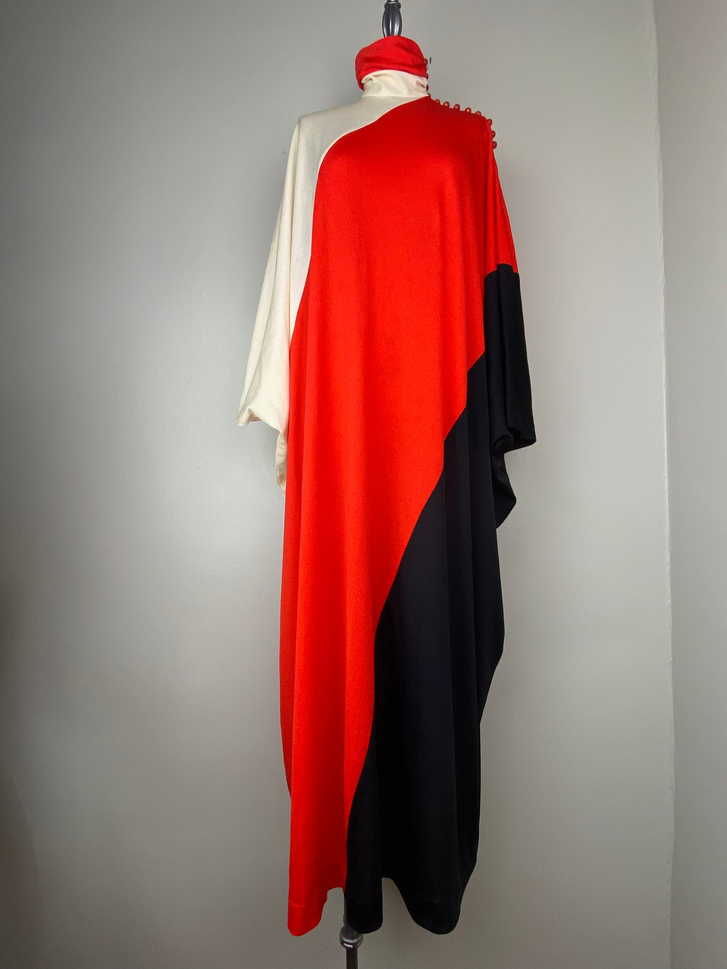 1970s Color Block Caftan Dress, Pat Richards, Size S-XL, Turtleneck