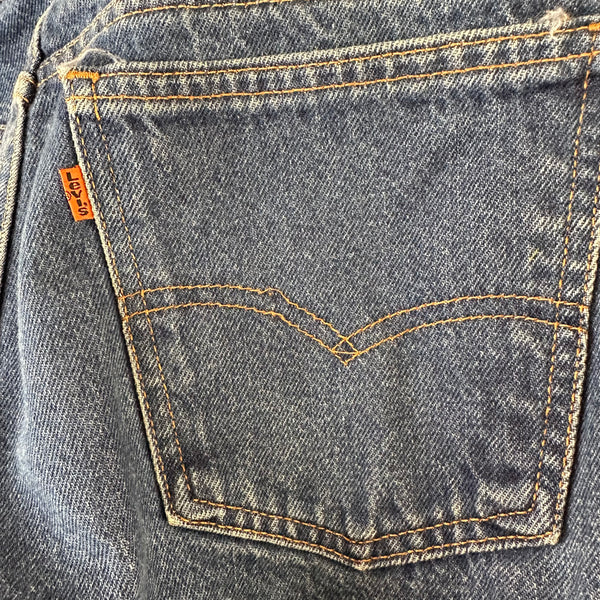 1980s Levi's Bell Bottom Jeans, 684 Orange Tab Blue Denim, 34x32.5