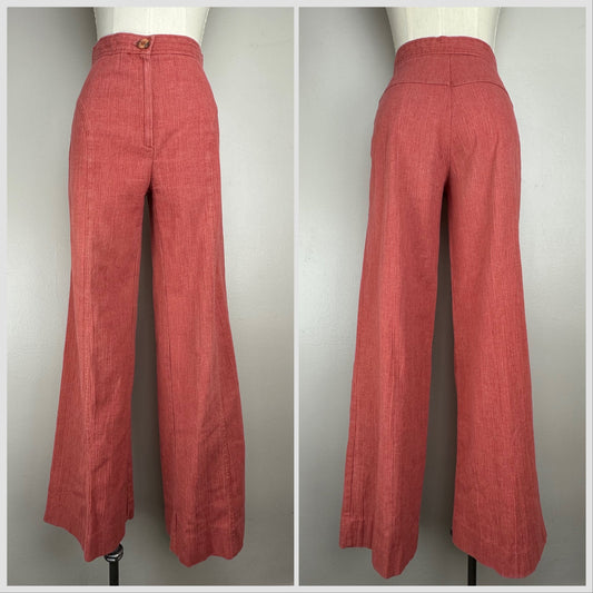 1970s Terracotta Bell Bottom Pants, Size Small