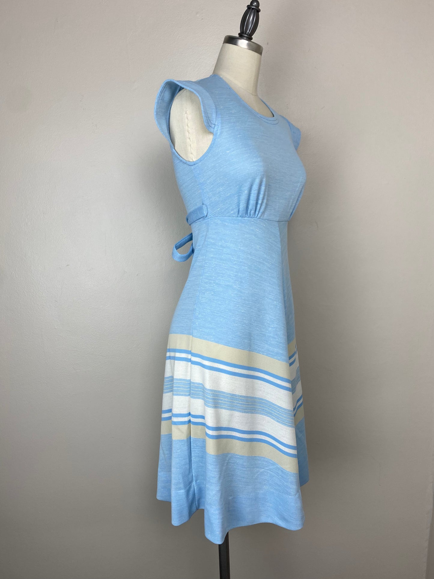 1970s Pastel Blue Knit Sleeveless Dress, Jerell of Texas, Size XS/S, Chevron Stripe