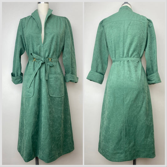1970s Green Velour Midi Dress, Henry Lee Size S/M