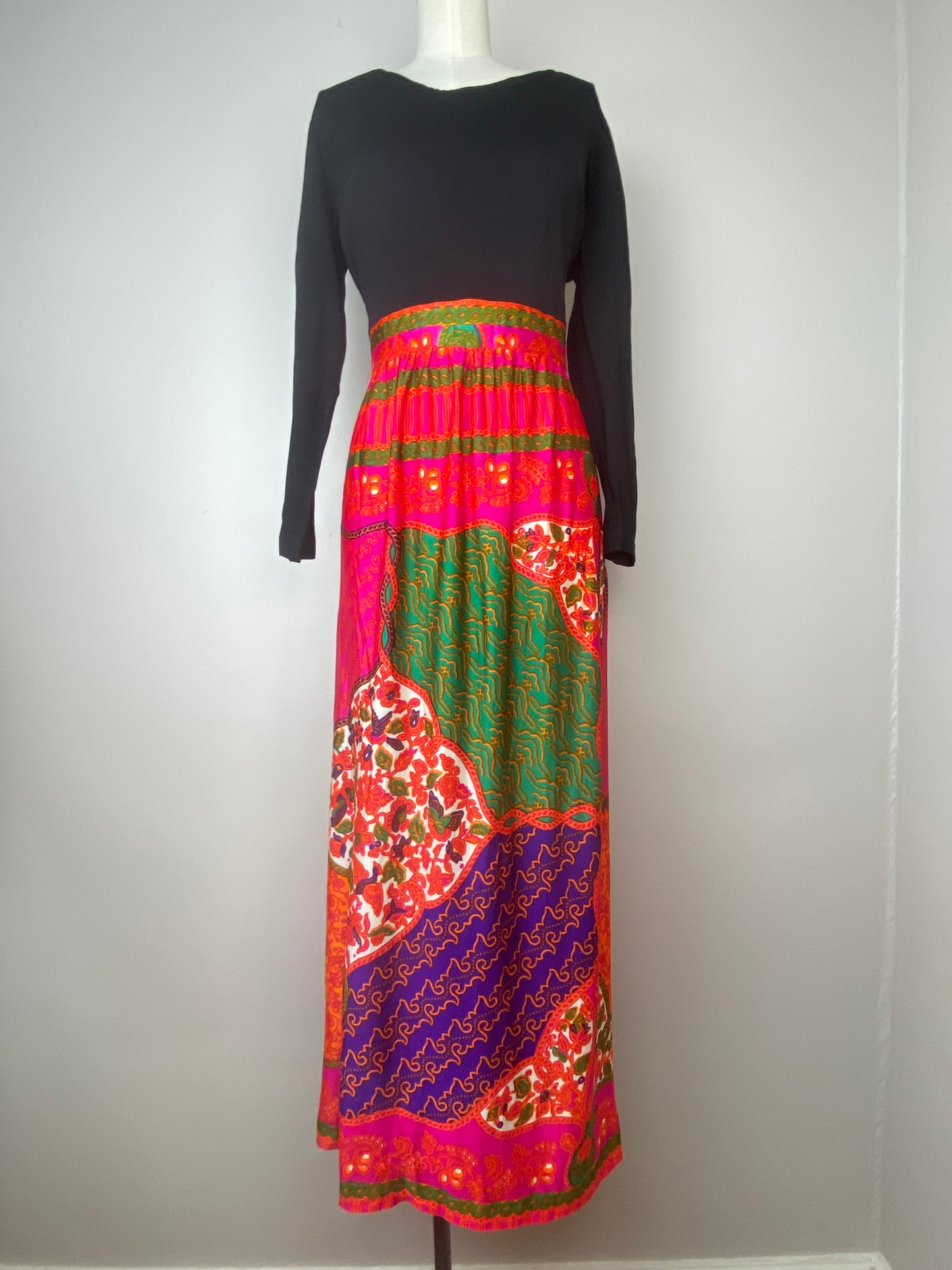 1960s/70s Bright Psychedelic Maxi Dress, Size Large/XL