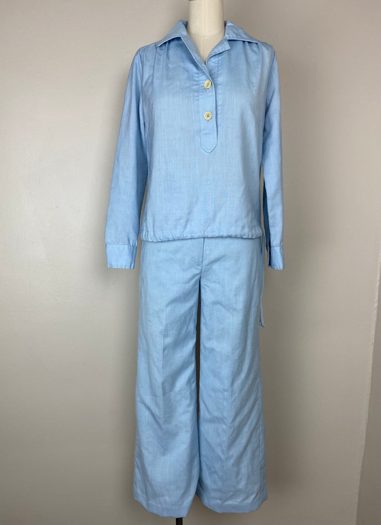 1970s JH Collectibles Shirt and Pants Set, Size XS, Pastel Blue, Nautical