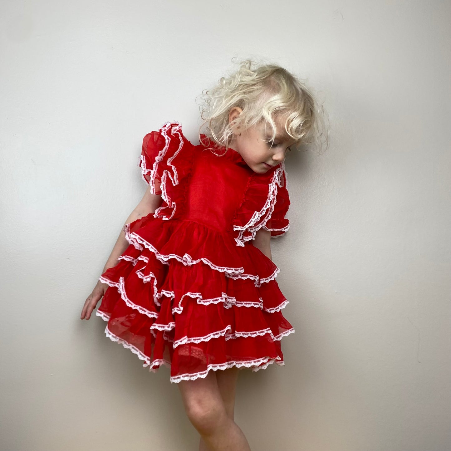 1980s "Fancy This" Sheer Red Frilly Dress, Size 3/4