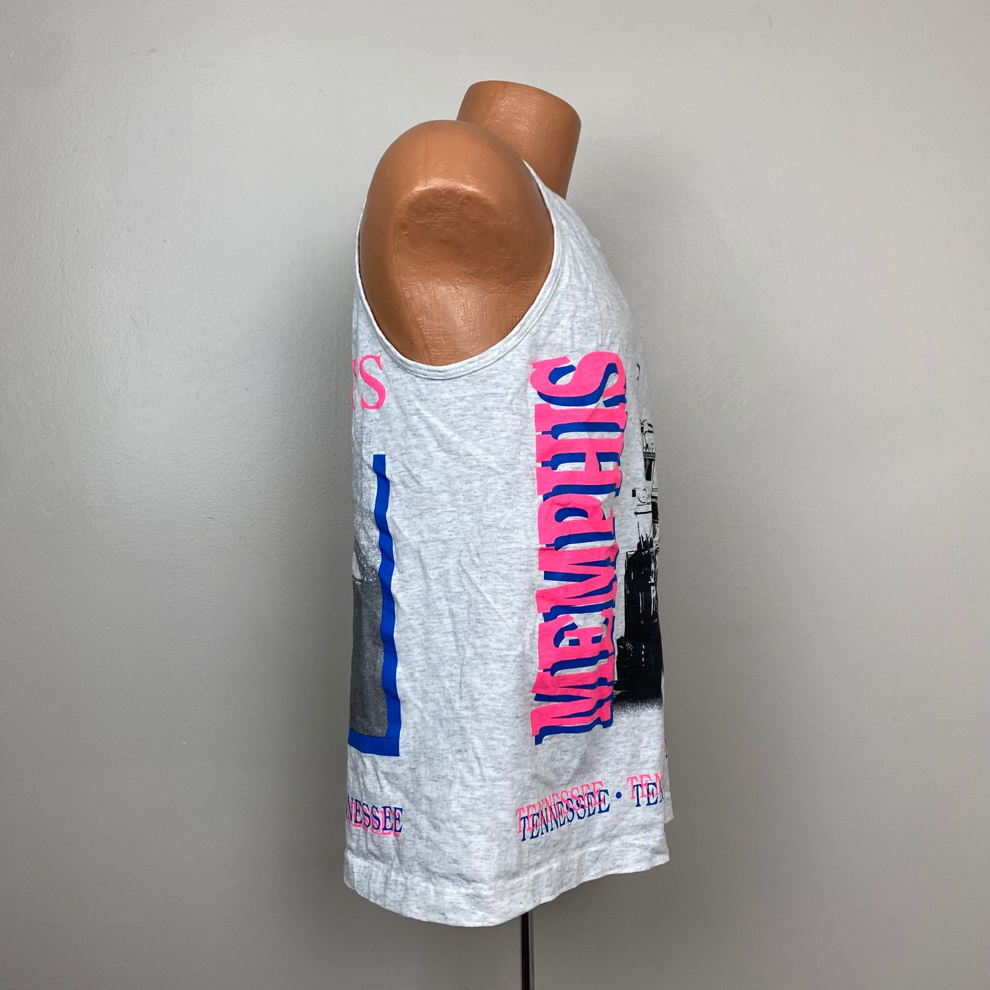 1990s Memphis Tank Top, Neon Colors All Over Print Sleeveless T-Shirt, Sof Tee Size M