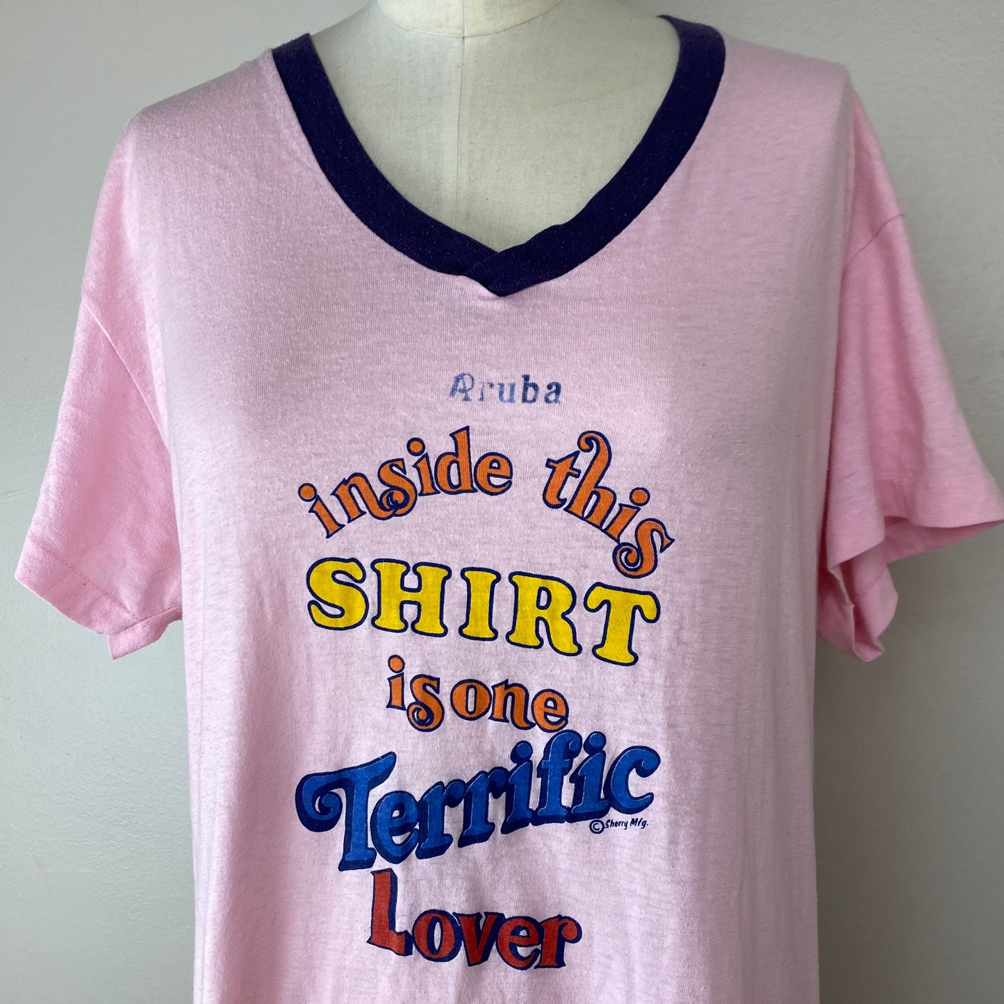 1980s T-Shirt Nightgown, “Inside This Shirt is One Terrific Lover”, Ched by Anvil Size Medium