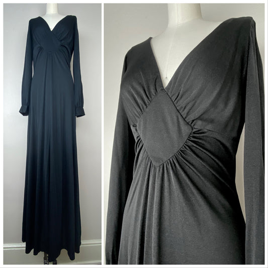 1970s Black Maxi Dress, Sleeve Cut Outs, Shelly’s Tall Girls Shop, Size Medium Tall