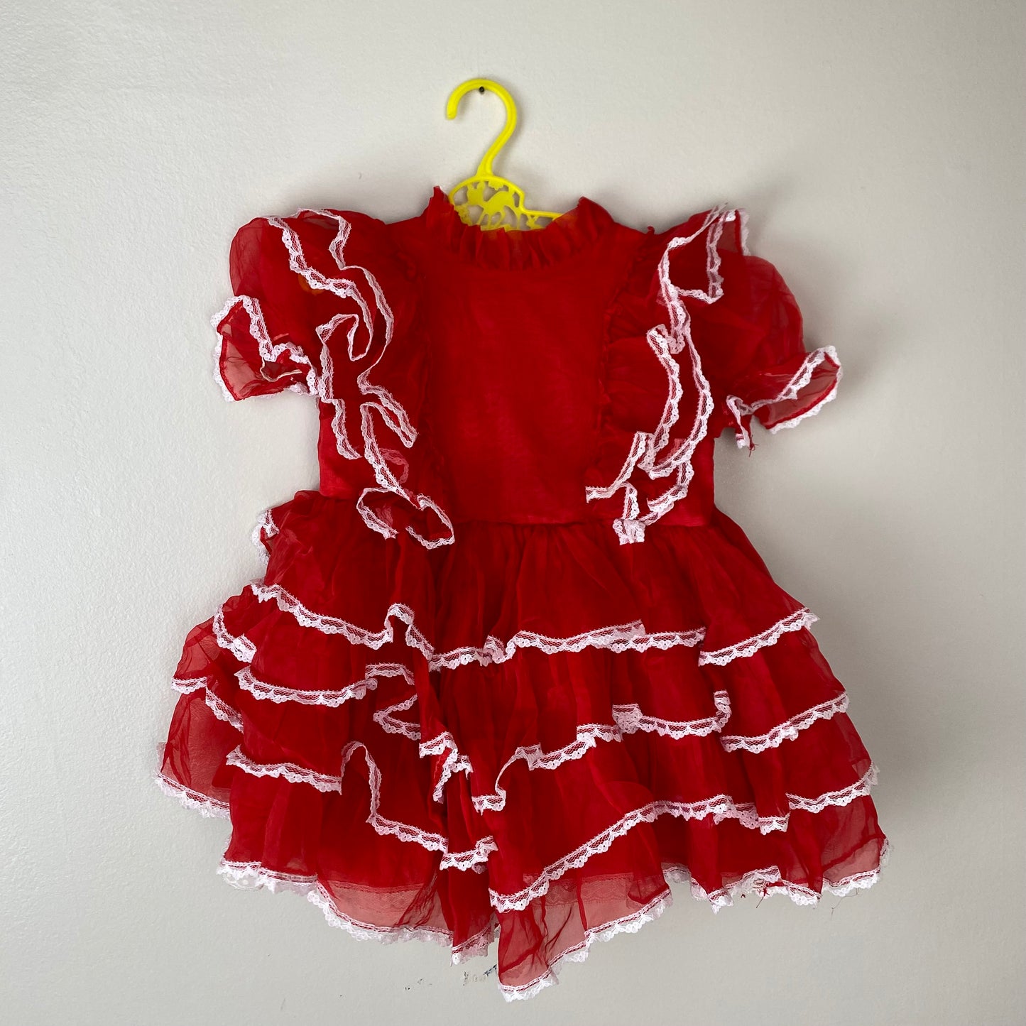 1980s "Fancy This" Sheer Red Frilly Dress, Size 3/4