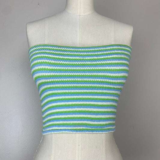 1970s Striped Tube Top, Size XS/S, Green Blue White
