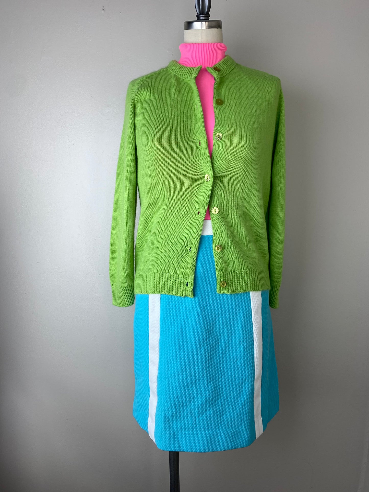 1960s Lime Green Cardigan Sweater, Size Small, Soft Acrylic