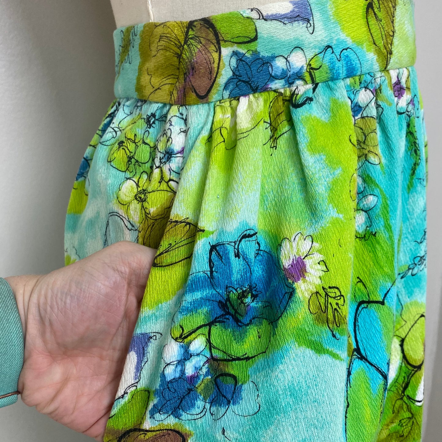 1960s Watercolor Floral Skirt, Size XS