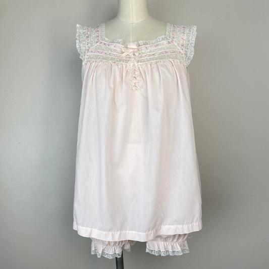 1970s Barbizon Pastel Pink Baby Doll Pajama Set, Lil Jen in Blush, Size XS/S, Matching Top and Bloomers