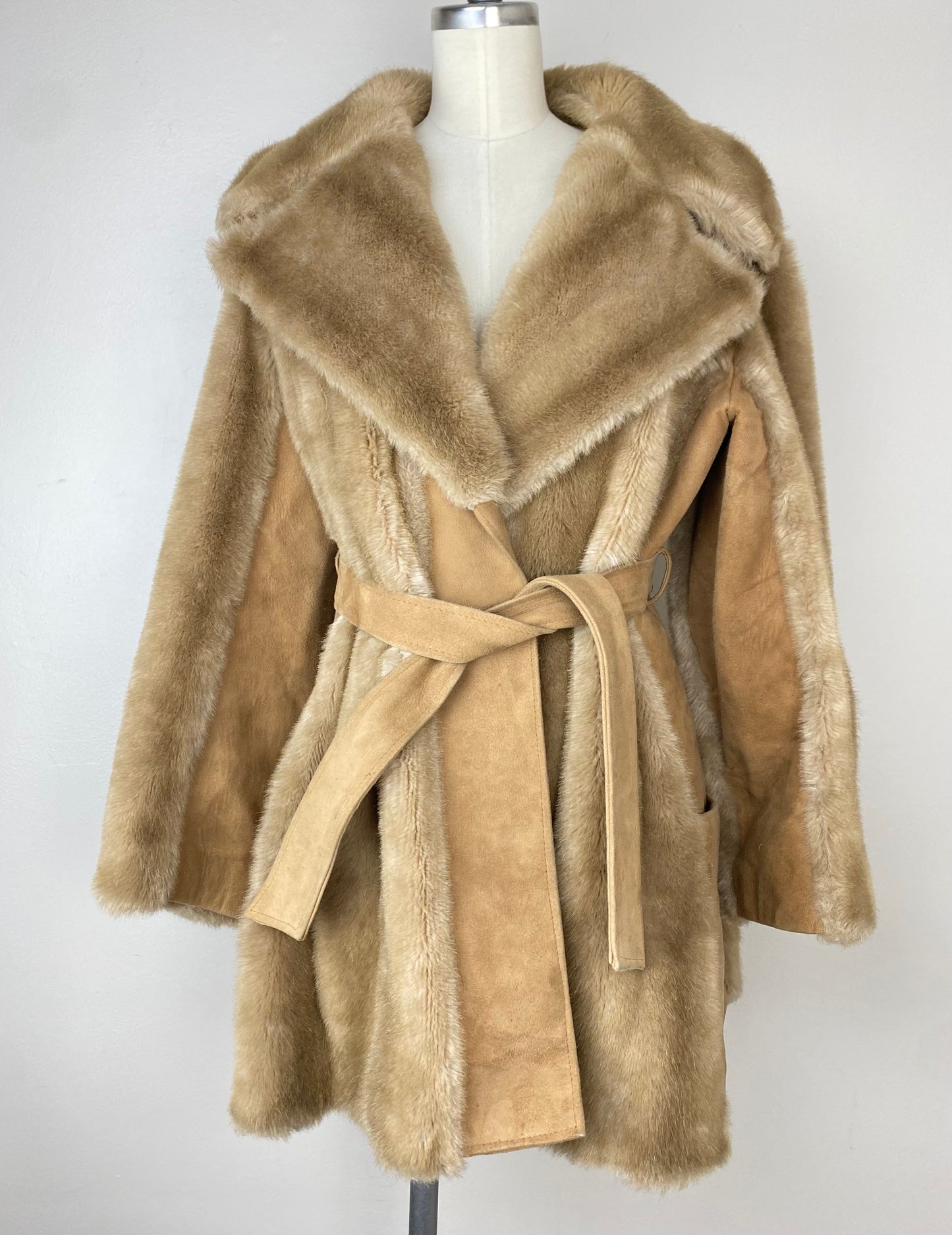 1970s Brown Faux Fur and Leather Coat, London Leathers by Lilli Ann, Size S-M